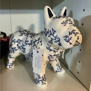 Floral Botanical Blue and White Ceramic FRENCH BULLDOG Figurine